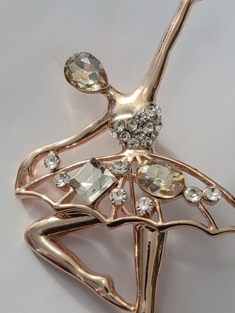 Large Ballerina Dancer Crystal & Rose Gold Tone Brooch - Picture 3 of 5